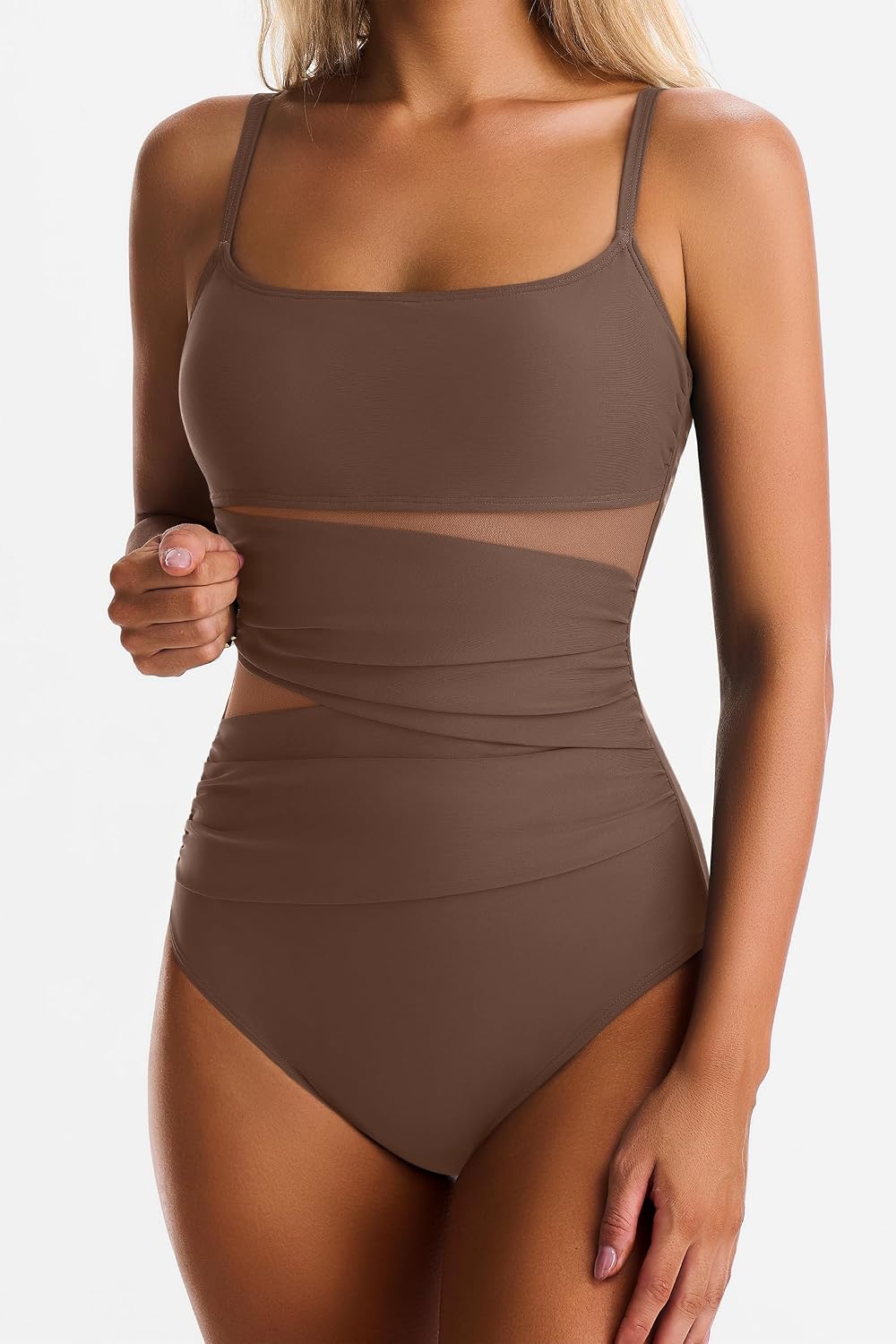 Detalle 2 de EVOCRCO One Piece Swimsuit for Women with Tummy Control and Mesh Detail