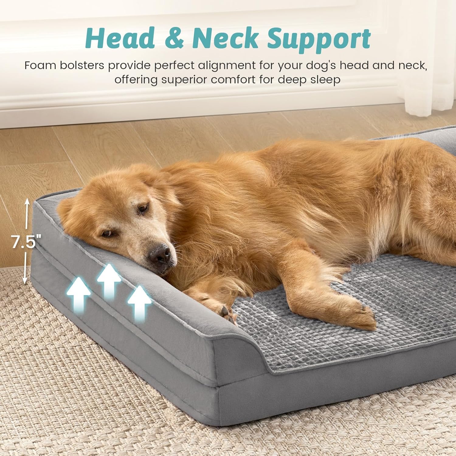 Detalle de COSY KISS Orthopedic Dog Bed — XL Grey, 44 × 32 × 7 inches (112 × 81 × 18 cm)