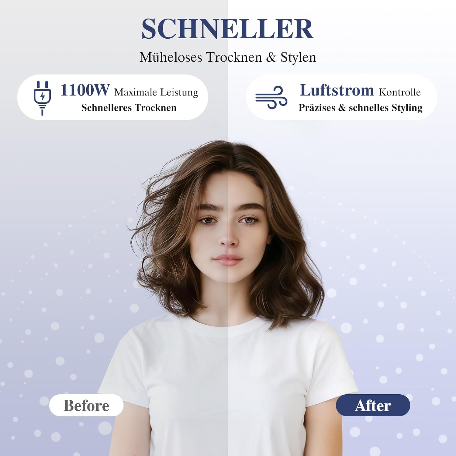 Thumbnail 6 de PARWIN PRO BEAUTY 4 in 1 Warmluftbürste – 1100 W, Keramik & Ionenpflege, 3 Aufsätze, 3 Temperaturen