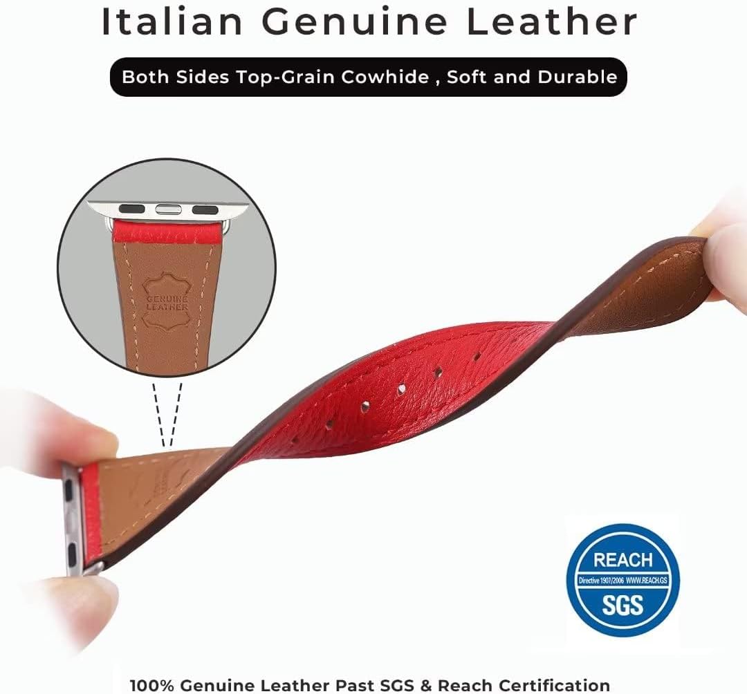 Thumbnail 1 de AoYi Italian Genuine Leather Straps for Apple Watch – Slim Leather Band for 38–49mm Models, Includes 316L Buckle