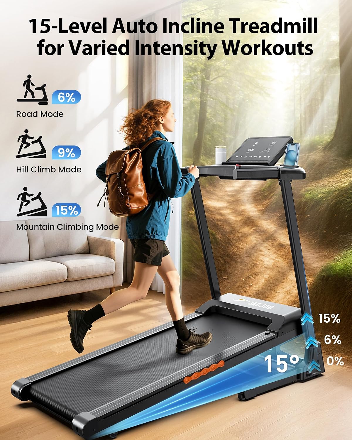 Detalle de JAGJOG JT61 Foldable Treadmill with 15% Auto Incline and 14 km/h Speed