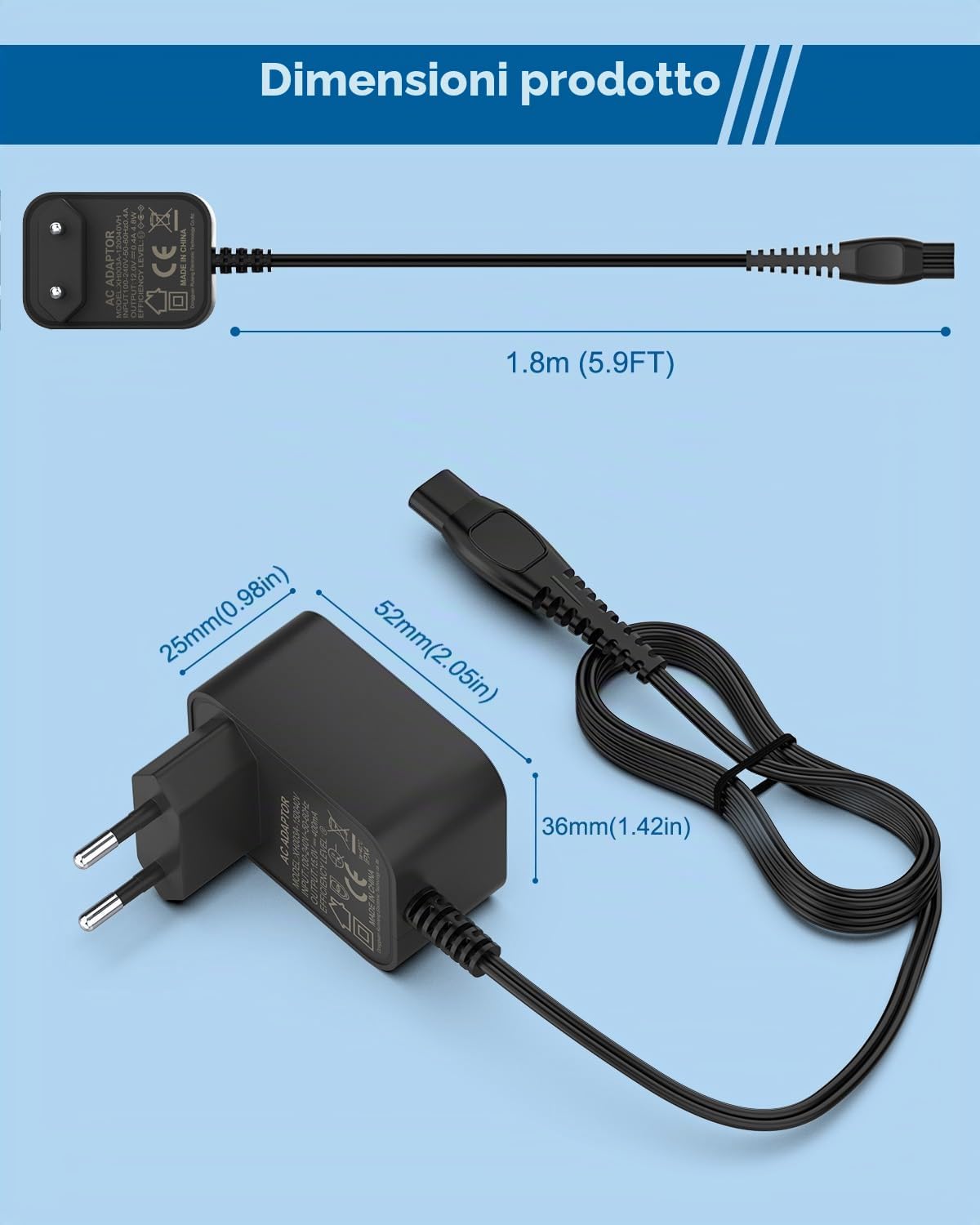 Detalle de Jippofu Caricabatterie 15V HQ8505: caricatore universale per Philips Rasoio e kit Grooming