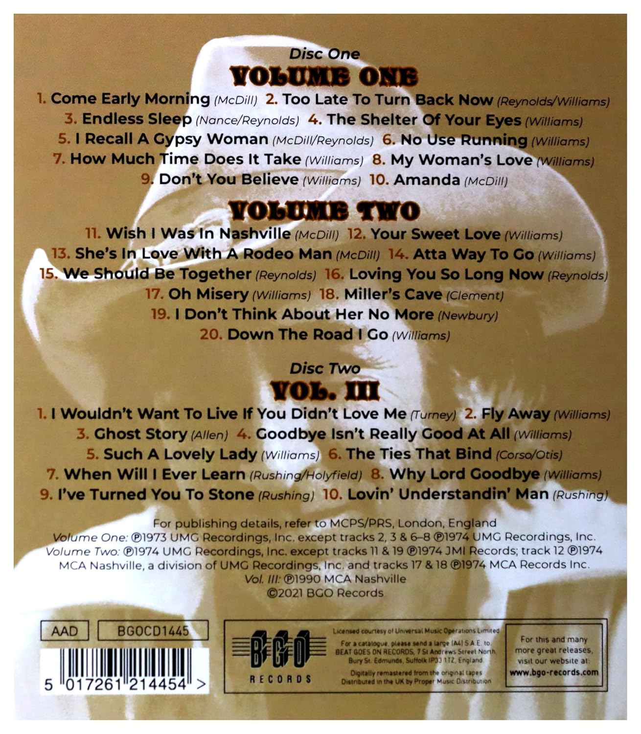 Detalle 2 de Don Williams Volume One / Volume Two / Volume III Country CD Collection