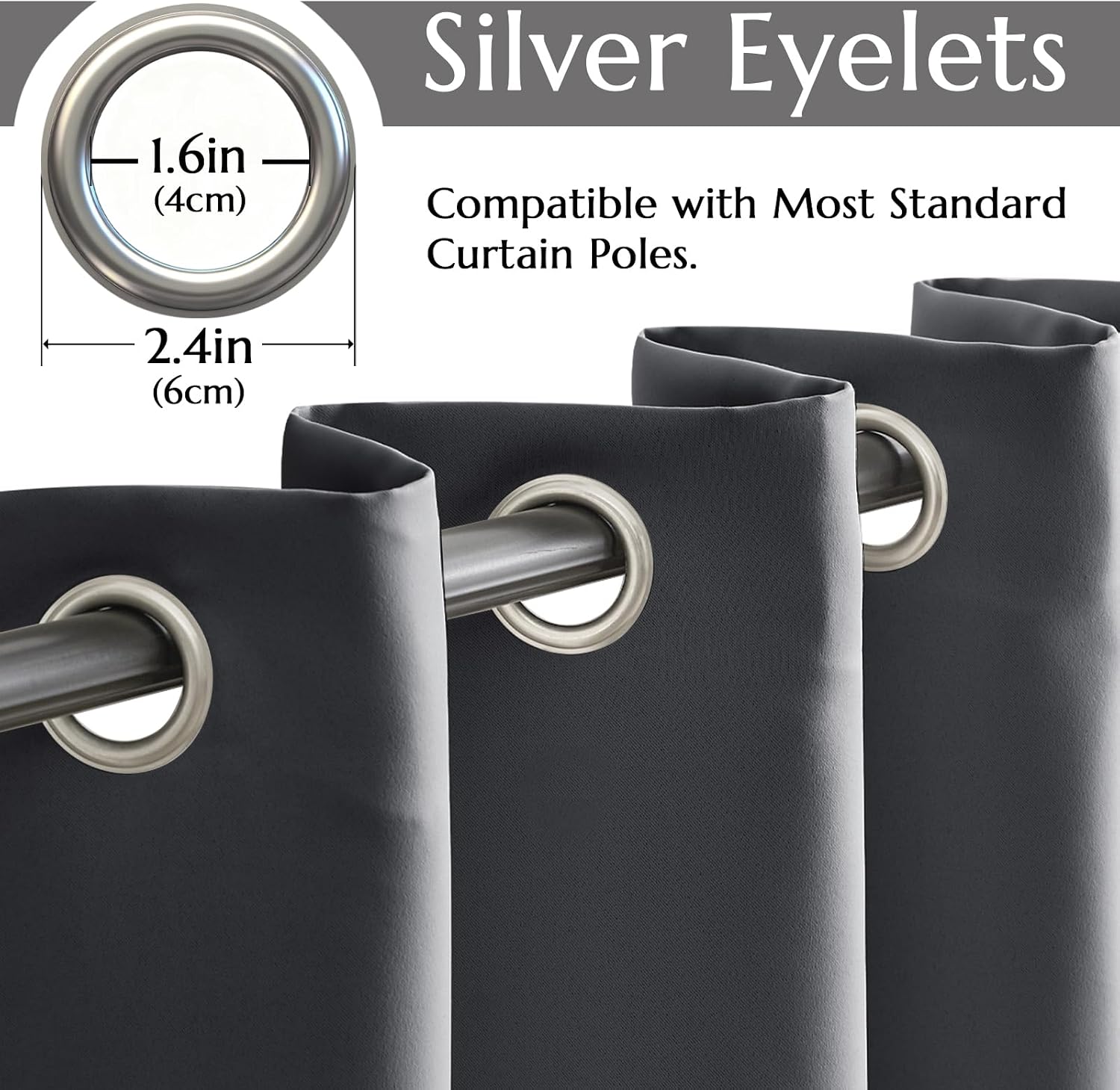 Thumbnail 3 de TOPICK Blackout Grey Thermal Curtains W52 x L84