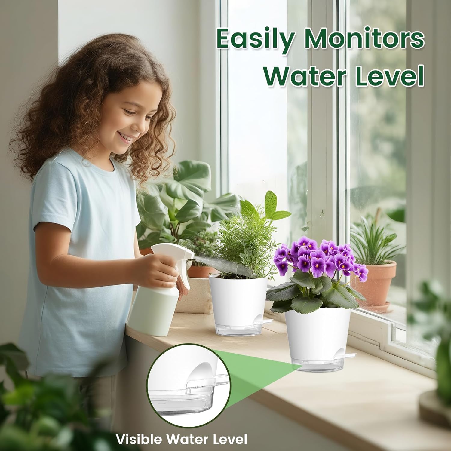 Detalle de WSMKSZ 10.2 cm Self Watering Plant Pots Indoor – 5 Pack