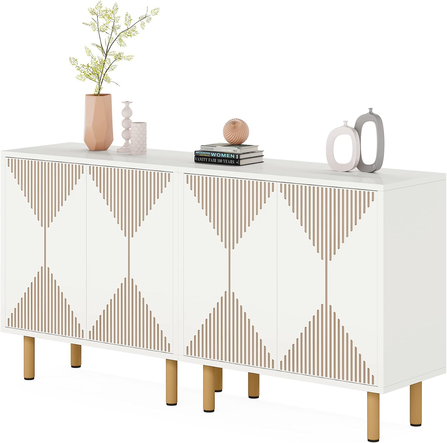 Detalle de LITTLE TREE HS016 White Sideboard Buffet Cabinet with 4 Doors and 2 Shelves