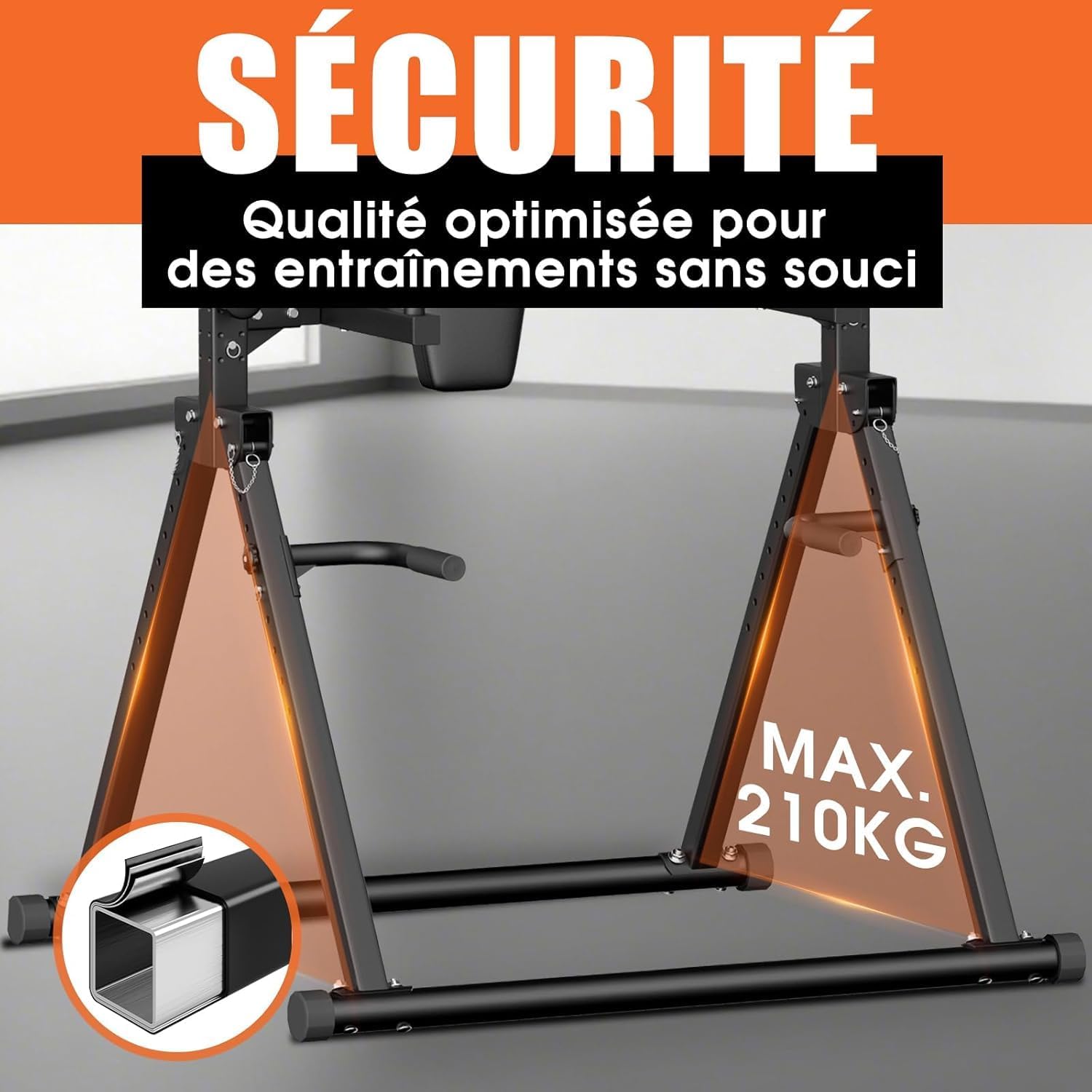 Detalle 2 de DH FitLife Power Tower Pliable : station de dips et tractions autonome jusqu’à 210 kg