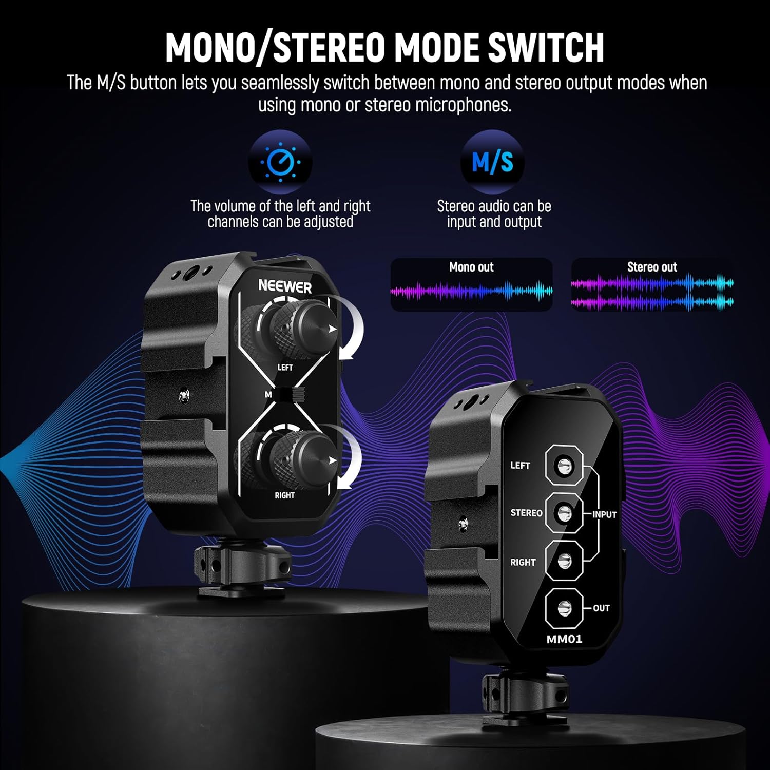 Thumbnail 3 de NEEWER MM01 : adaptateur de mixage audio pour 2 microphones (double canal) avec câble TRS 3,5 mm