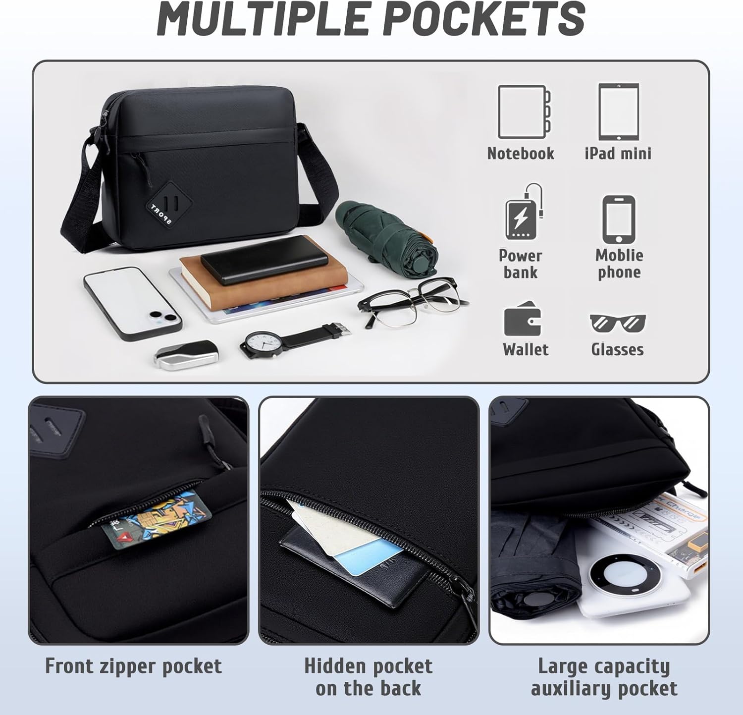 Thumbnail 5 de Aucuu Men's Shoulder Bag: Oxford Crossbody, Waterproof, Lightweight Daily Companion
