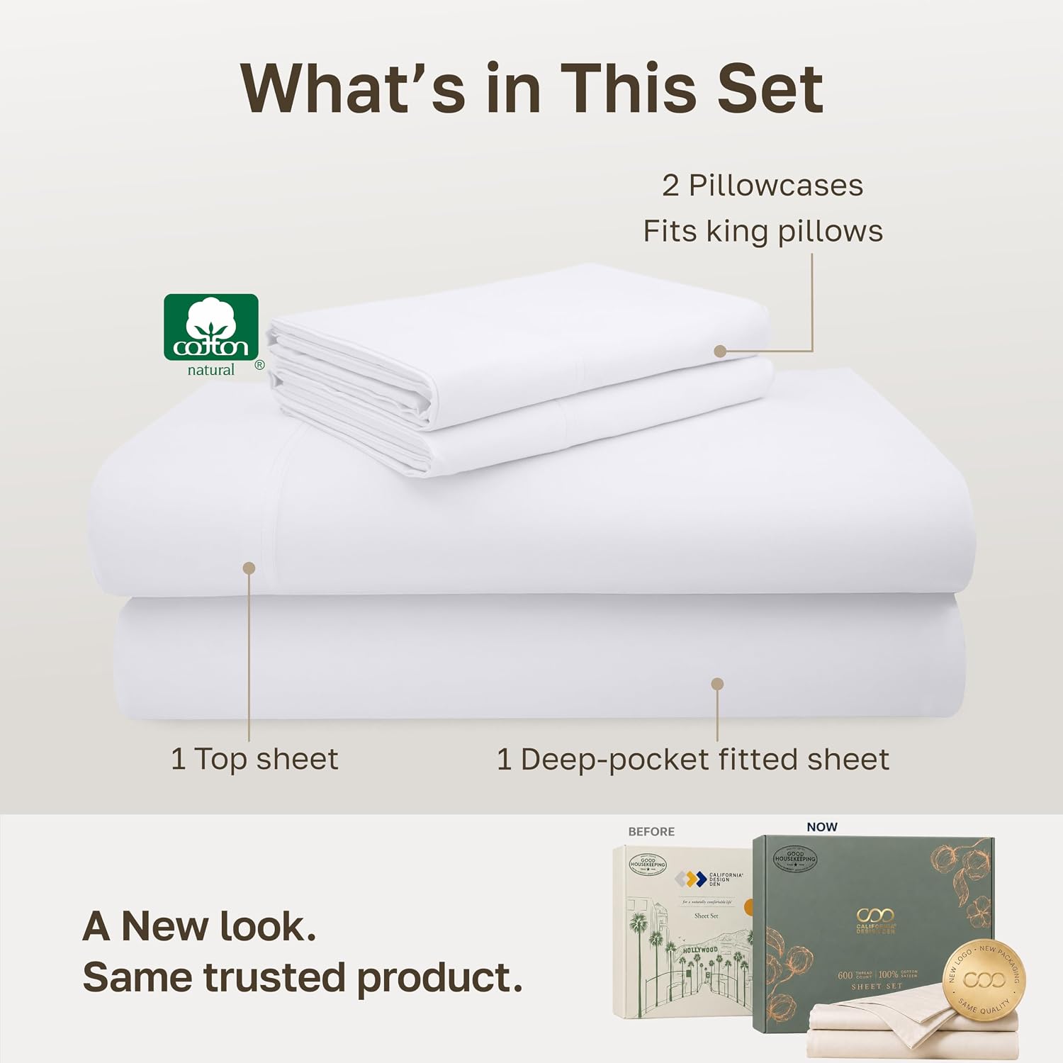 Detalle de California Design Den 840307127143 California King Cotton Sateen Sheet Set, 600 Thread Count