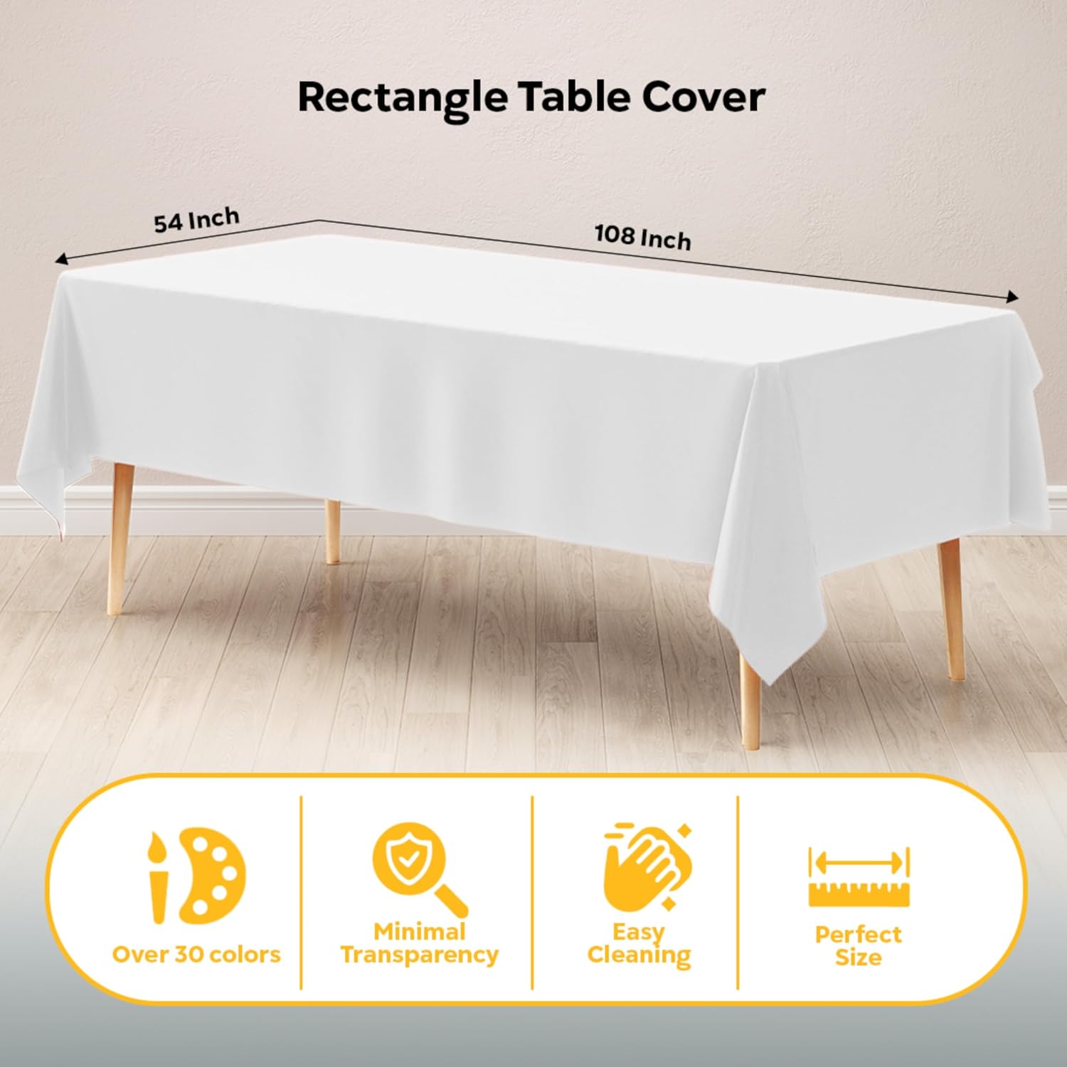Detalle 2 de Exquisite 12-Pack White Plastic Tablecloths (54x108 Rectangular) Value Pack