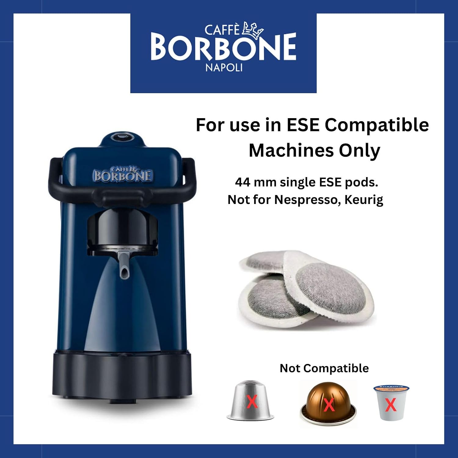 Detalle de Caffè Borbone Kompostierbare Kaffeepads Blaue Kaffeemischung – 50 Pads, 44 mm ESE kompatibel