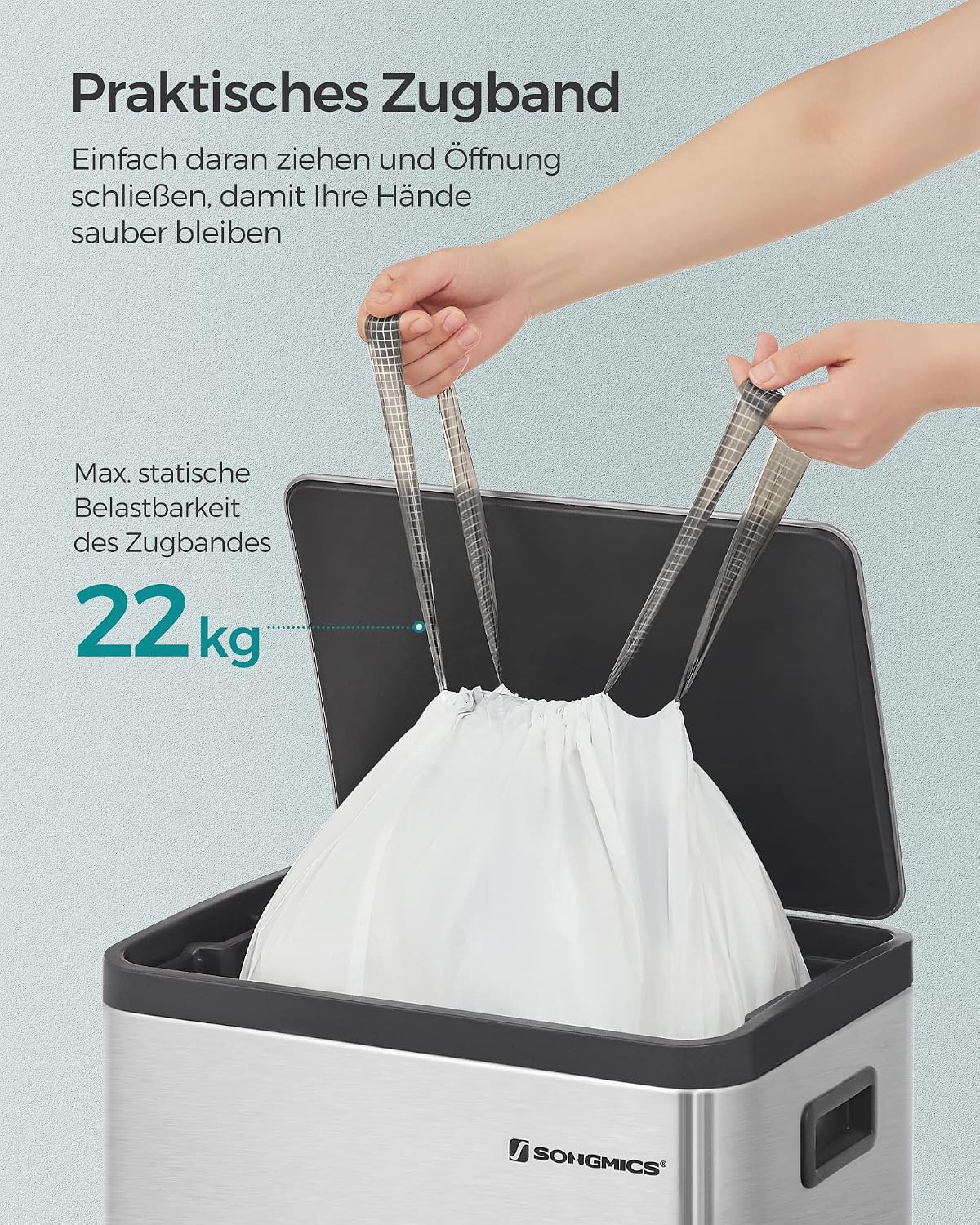 Thumbnail 4 de SONGMICS Müllbeutel mit Zugband für 50 Liter, hochbelastbar, weiß – 3 Rollen (120 Stück) KRB050A03