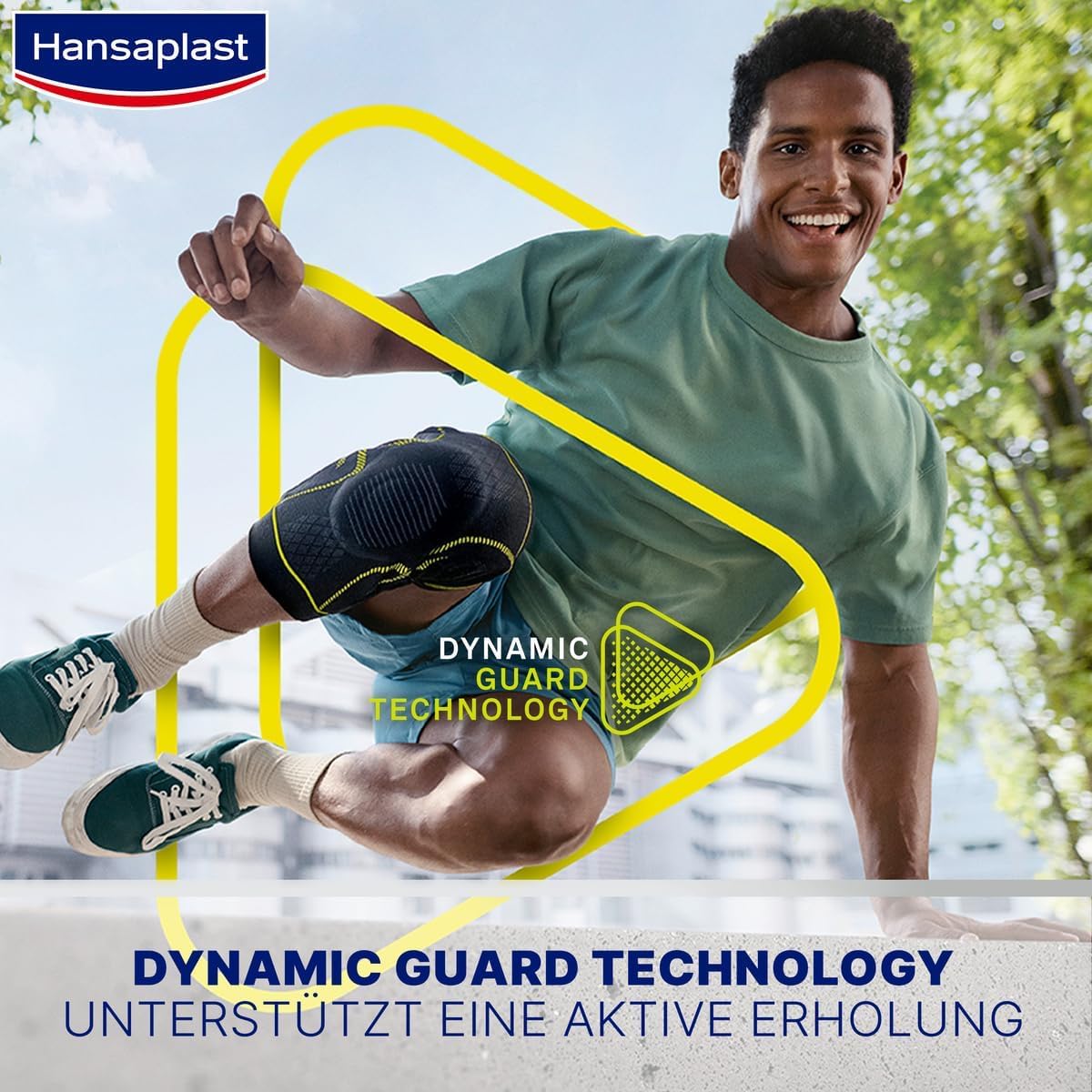 Detalle de Hansaplast Performance Knie-Bandage (Dynamic Guard & Dynamic Recovery Knit) – stabilisiert & entlastet, Größe L/XL