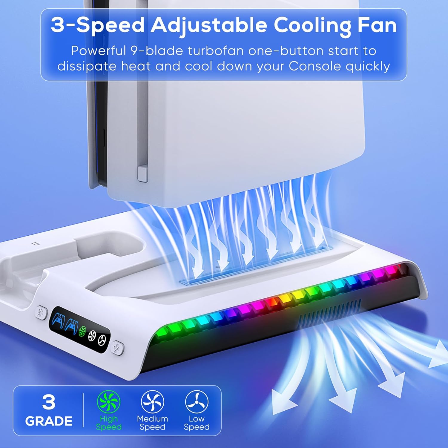 Thumbnail 1 de FASTSNAIL PS5 Charging Stand with Cooling Fan — Dual Controller Charger, RGB Lights and Headset Hook