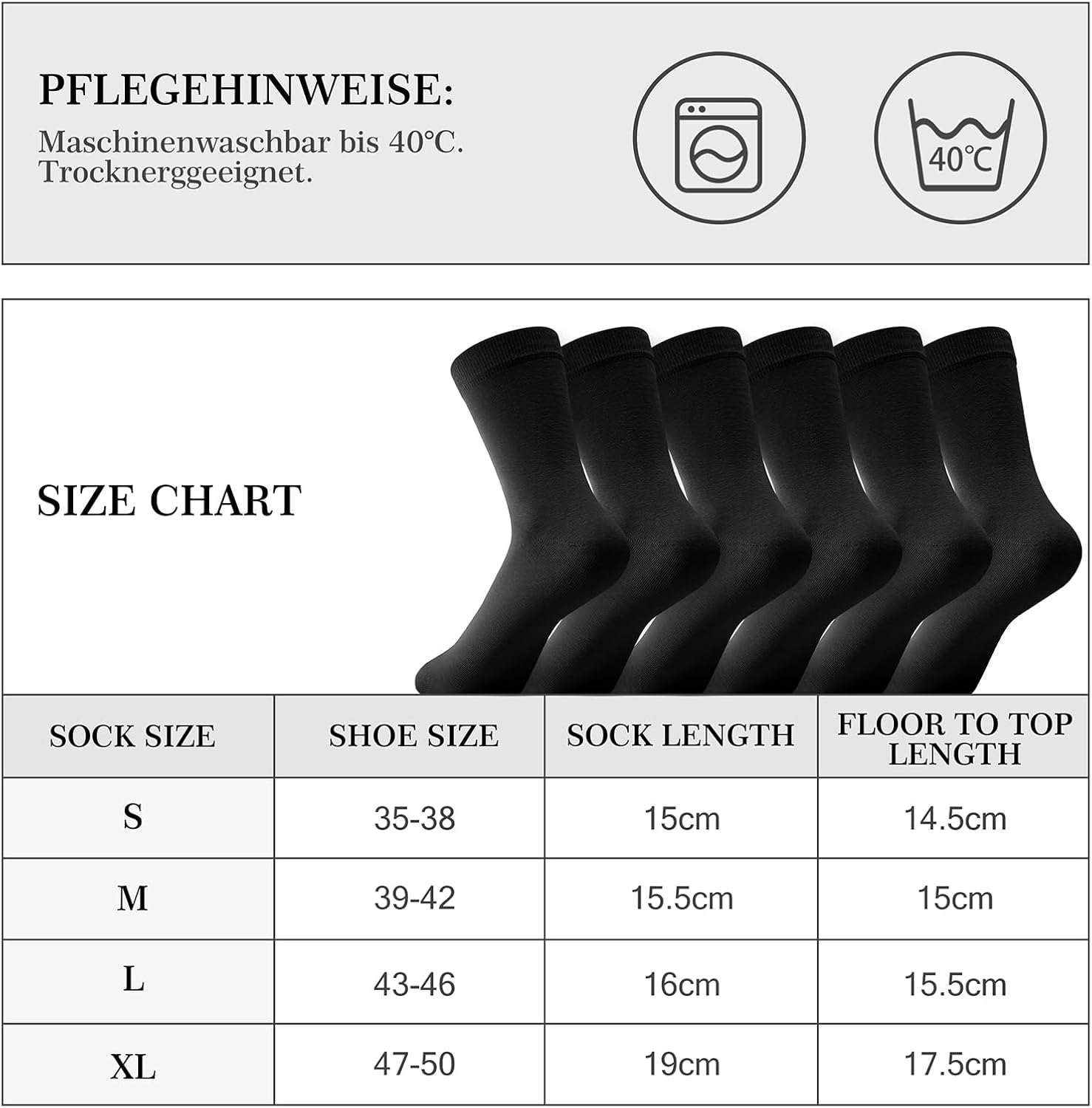 Thumbnail 5 de Fullluwaa Baumwollsocken 12 Paar Schwarz