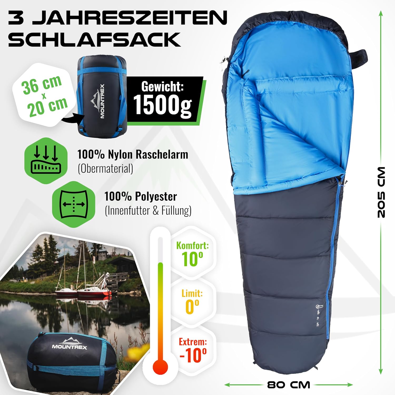Detalle 2 de MOUNTREX Schlafsack Winter Sommer