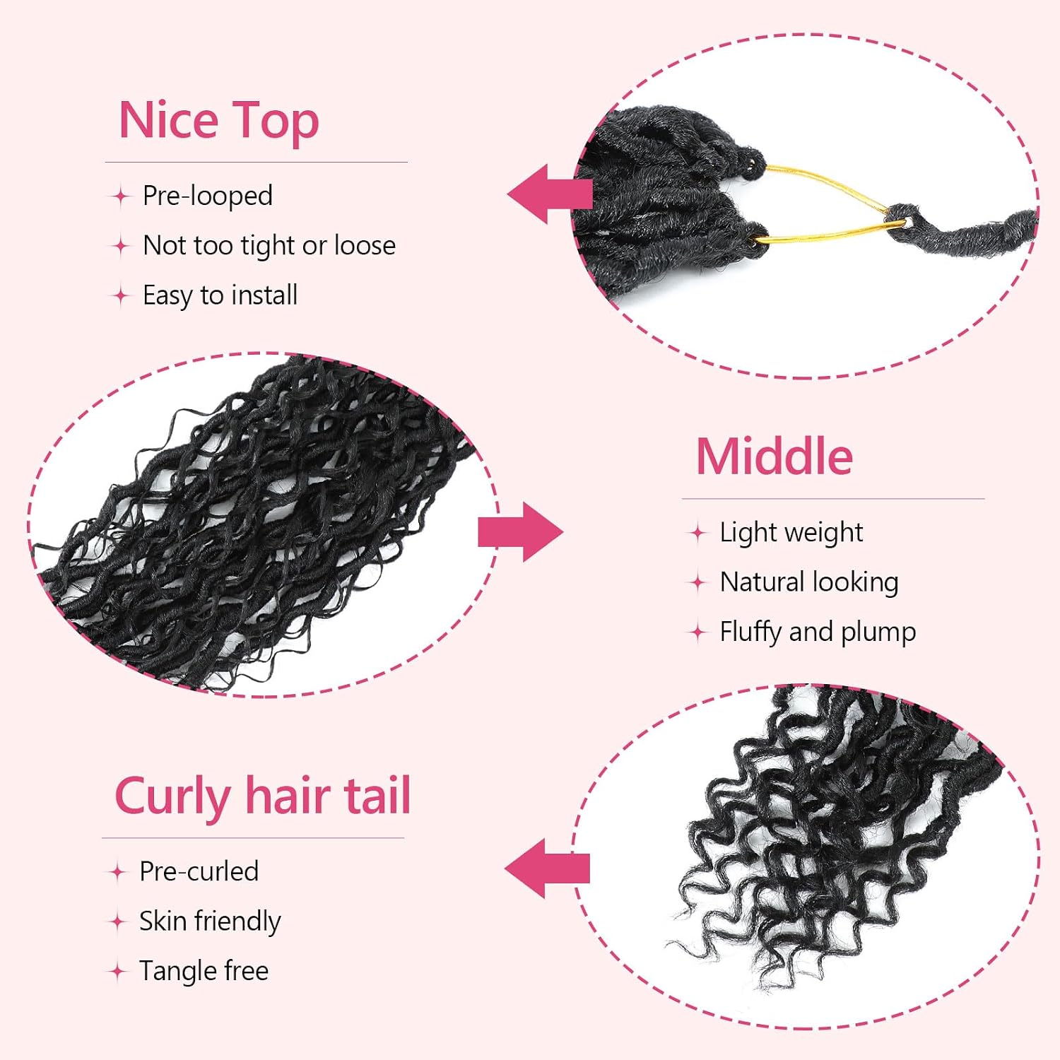 Thumbnail 2 de 8 Packs Boho Faux Locs Crochet Hair – Pre-Looped Goddess Locs, 14 Inch with Curly Ends for Black Women