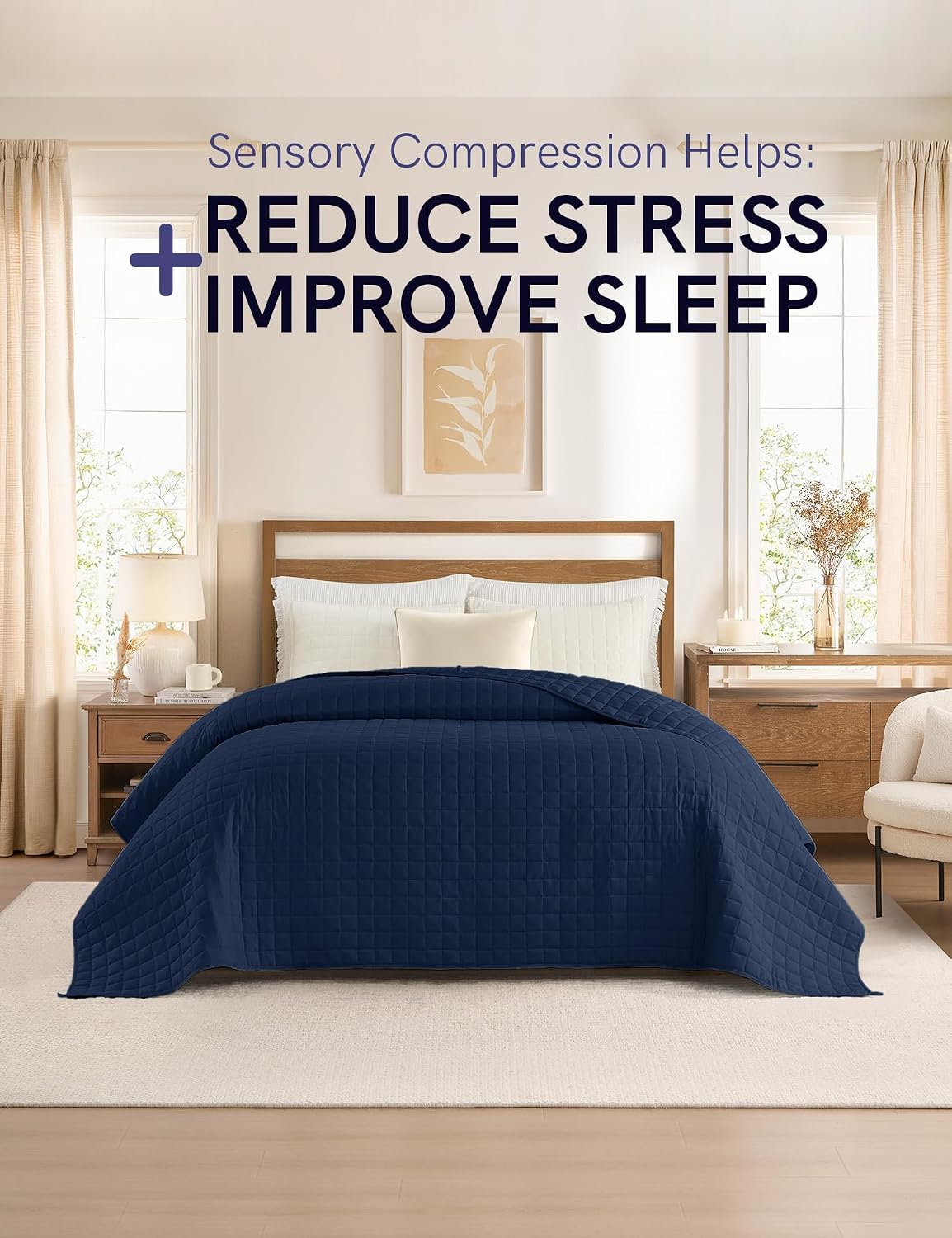 Detalle 2 de YnM Exclusive Weighted Blanket, Soothing Cotton — 15 lb, 48x72 in (Navy)