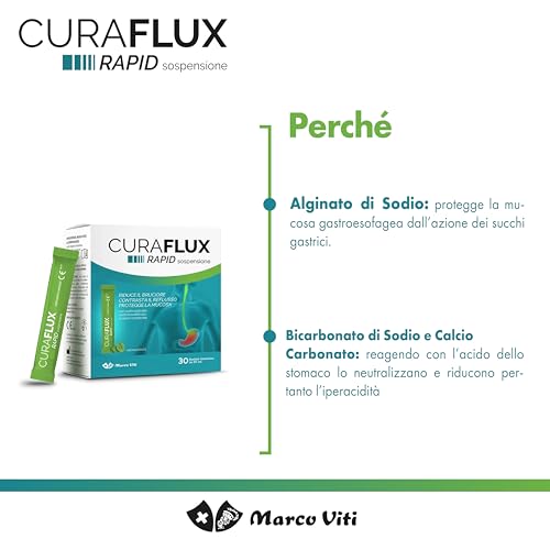 Detalle de Marco Viti CURAFLUX RAPID Sospensione Orale in Stick da 10 ml: sollievo rapido da reflusso e iperacidità
