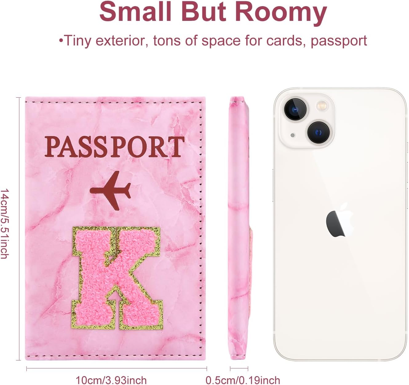 Thumbnail 3 de ILIYAH Personalized Initial Passport Holder – Pink Marble Chenille Letter