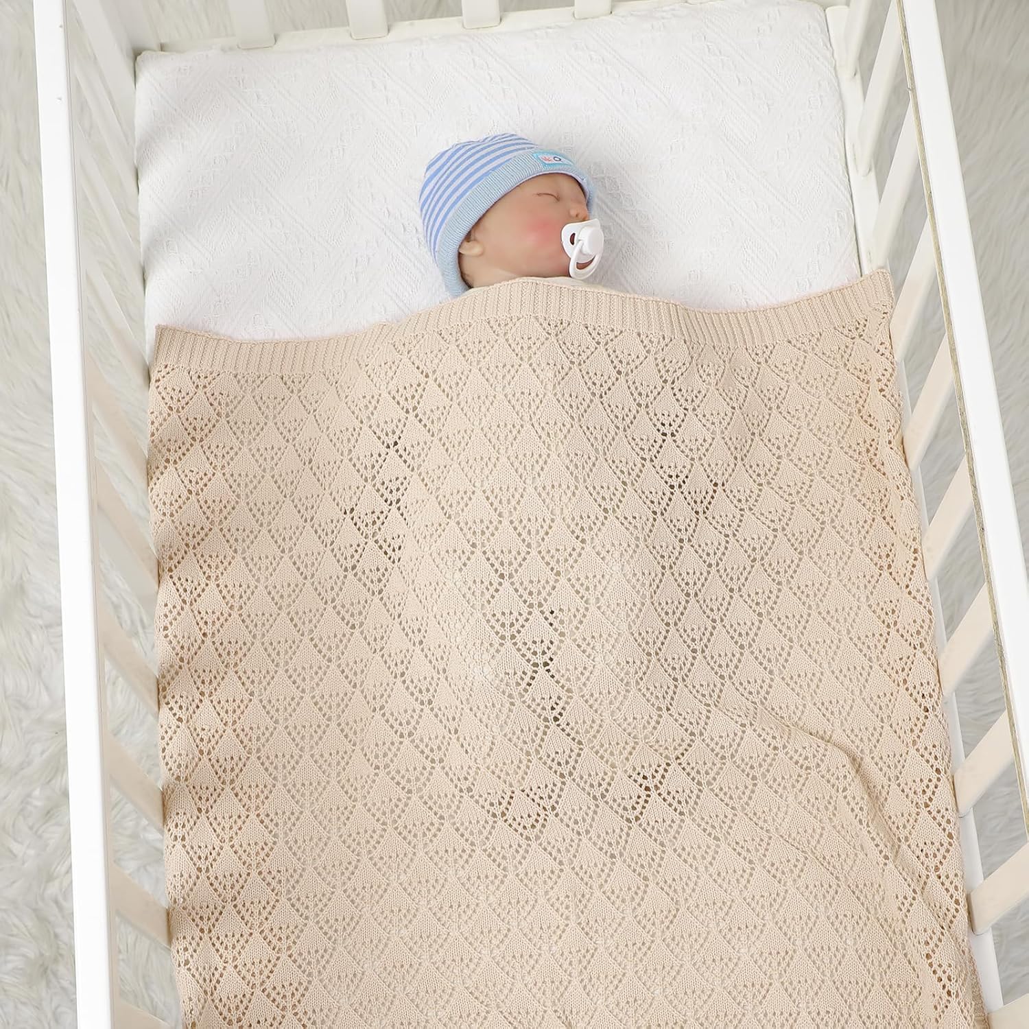 Thumbnail 2 de Neiwech cellular baby blanket 100 x 80cm beige