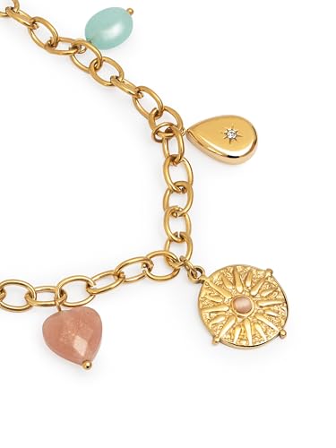 Detalle 1 de SINGULARU Collar Multicharms Soleil: acero inoxidable bañado en oro 18k con charms colgantes