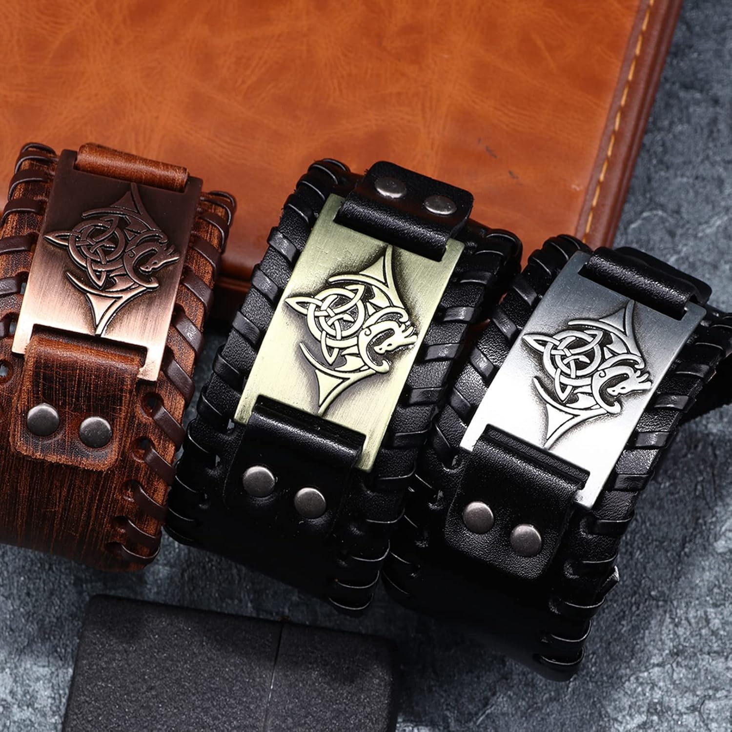 Thumbnail 3 de Thajaling Flying Dragon Totem Lederarmband – Breites Lederarmband mit keltischem Knoten