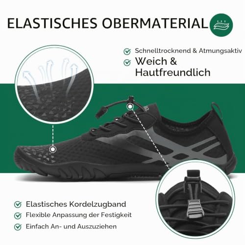 Detalle de SAGUARO Badeschuhe Damen/Herren – Schnelltrocknende Aquaschuhe Schwarz, Gr. 43 EU