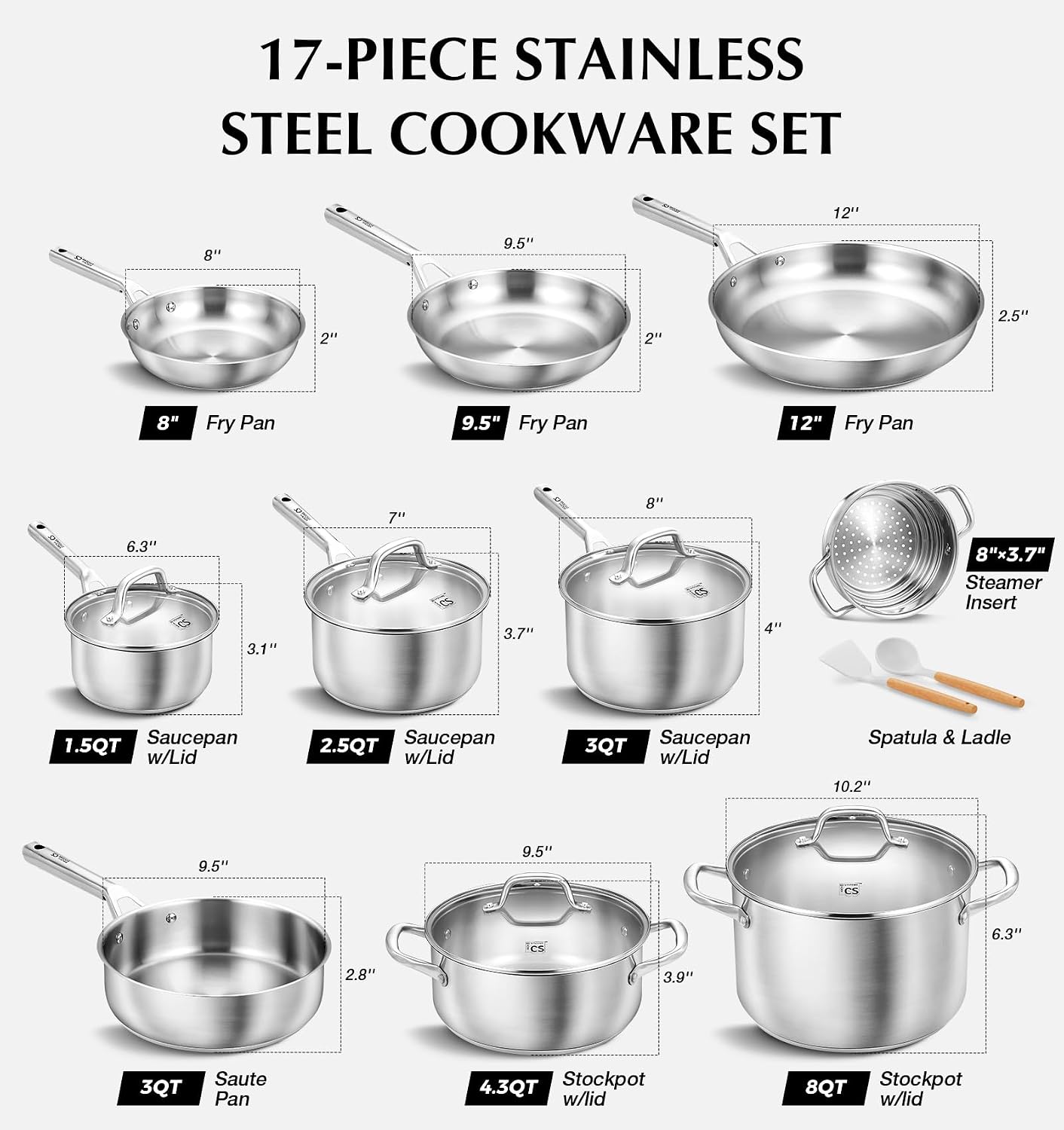 Detalle 2 de KOCH SYSTEME CS 17-Piece Stainless Steel Cookware Set (18/10, 5-Layer Base)
