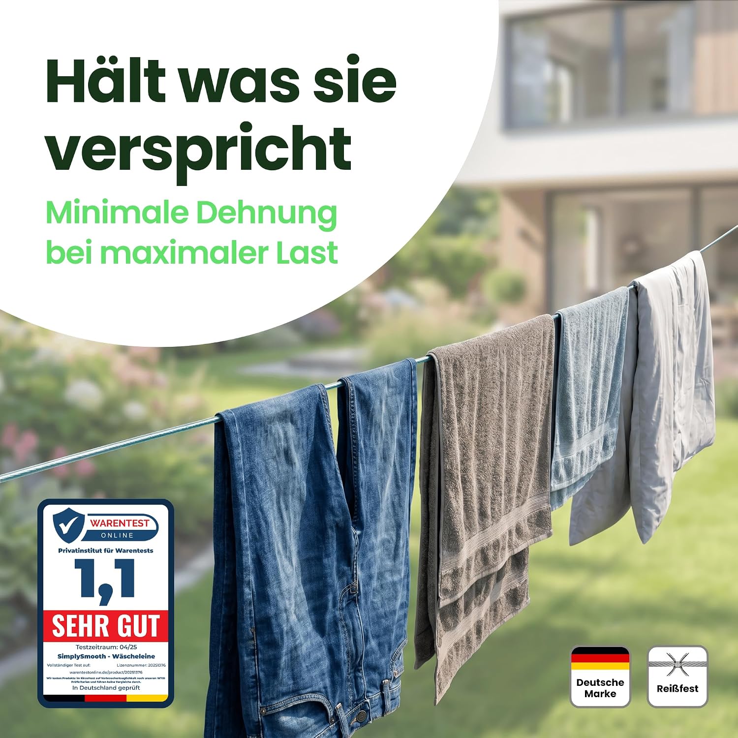 Detalle de SimplySmooth Wäscheleine 70m – Starke Außenleine mit Stahlkern, türkis
