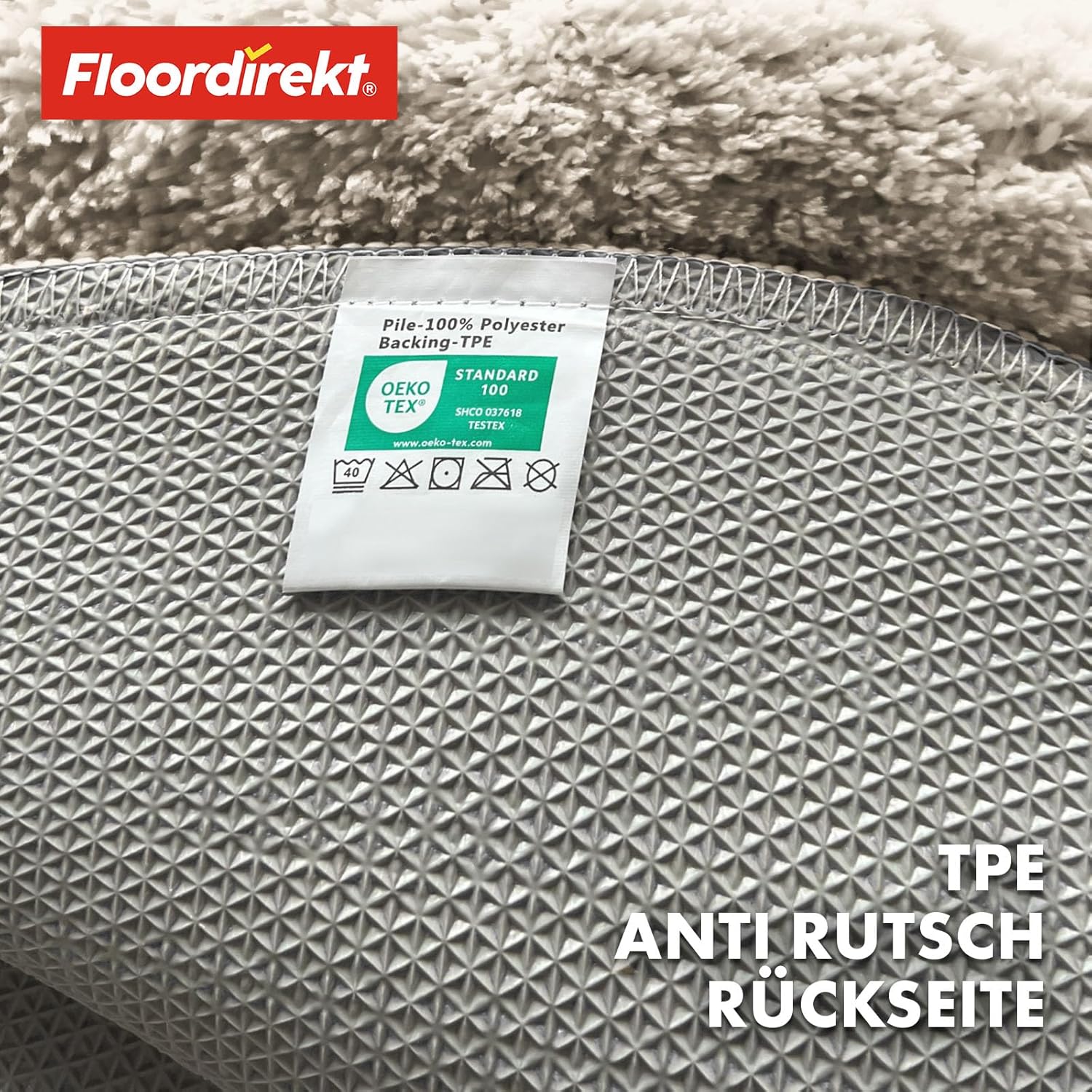 Detalle 2 de Floordirekt Badematte Sky Ivory Rund 95 cm – Rutschfest, waschbar und schadstoffgeprüft