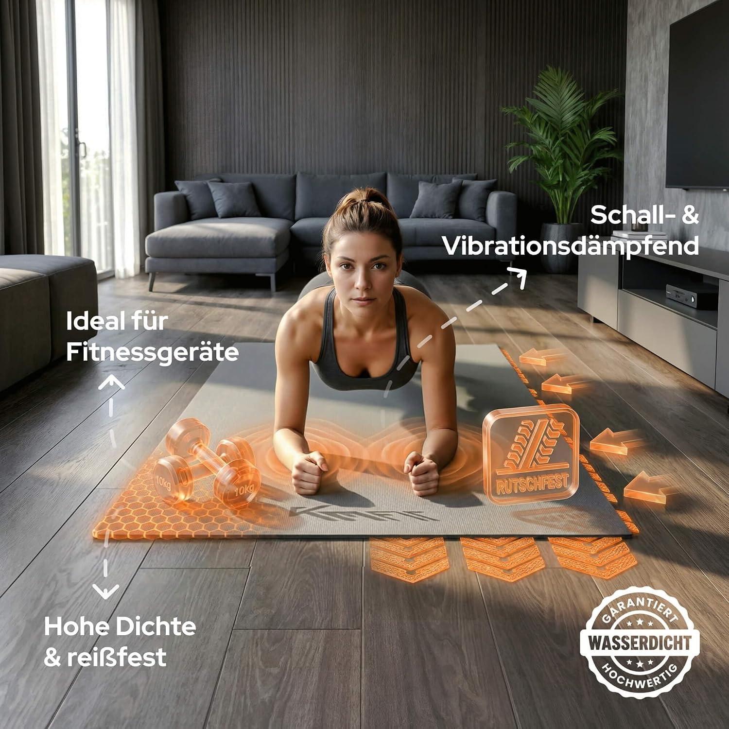 Thumbnail 2 de KM-Fit Bodenschutzmatte 130x70 cm – rutschfeste Unterlage für Fitnessgeräte
