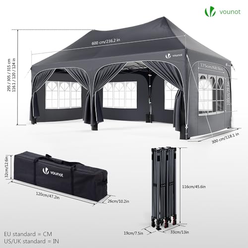 Thumbnail 6 de VOUNOT 3mx6m Pop Up Gazebo with 6 Removable Sidewalls & 6 Weight Bags – Grey