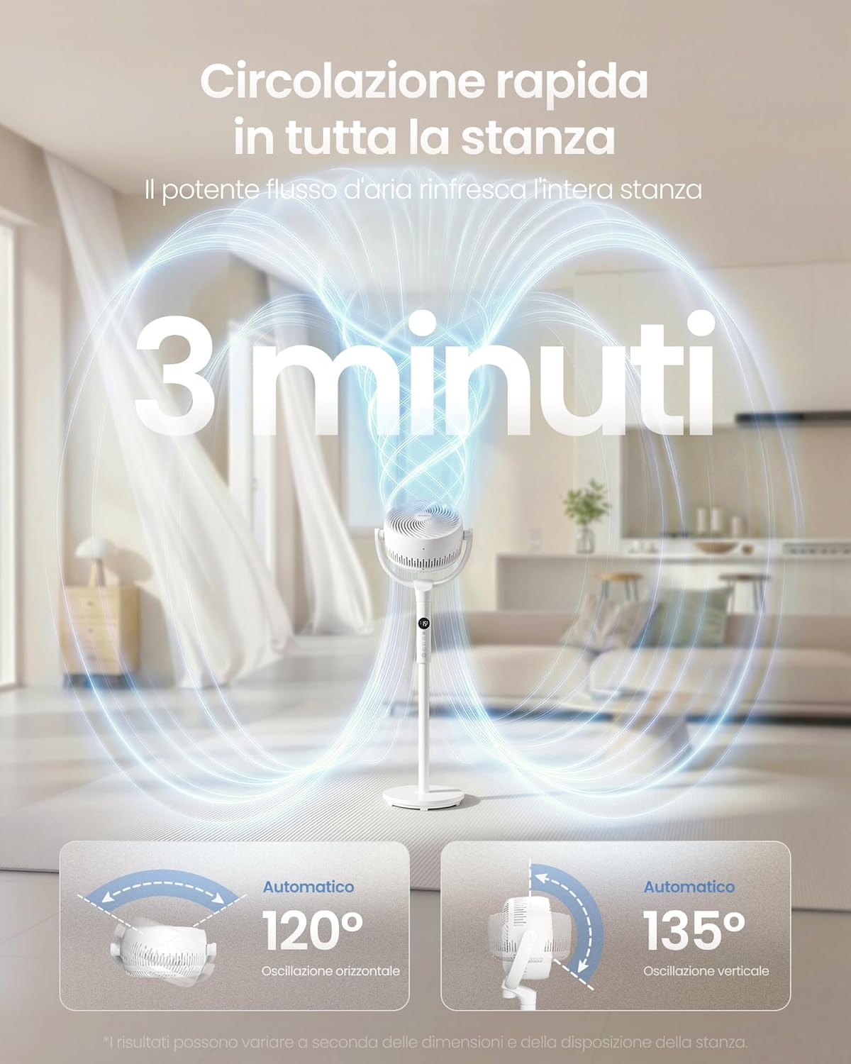 Detalle de SONGMICS Ventilatore a Piantana XFC002W1EU: silenzioso, versatile e regolabile per ogni stanza