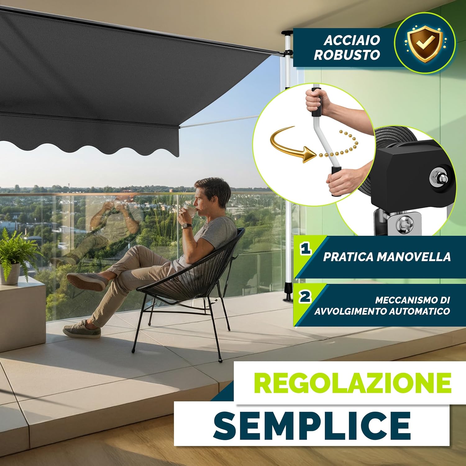 Thumbnail 4 de Tillvex Tenda da Sole a Bracci con Manovella 150 cm: protezione solare regolabile senza forare