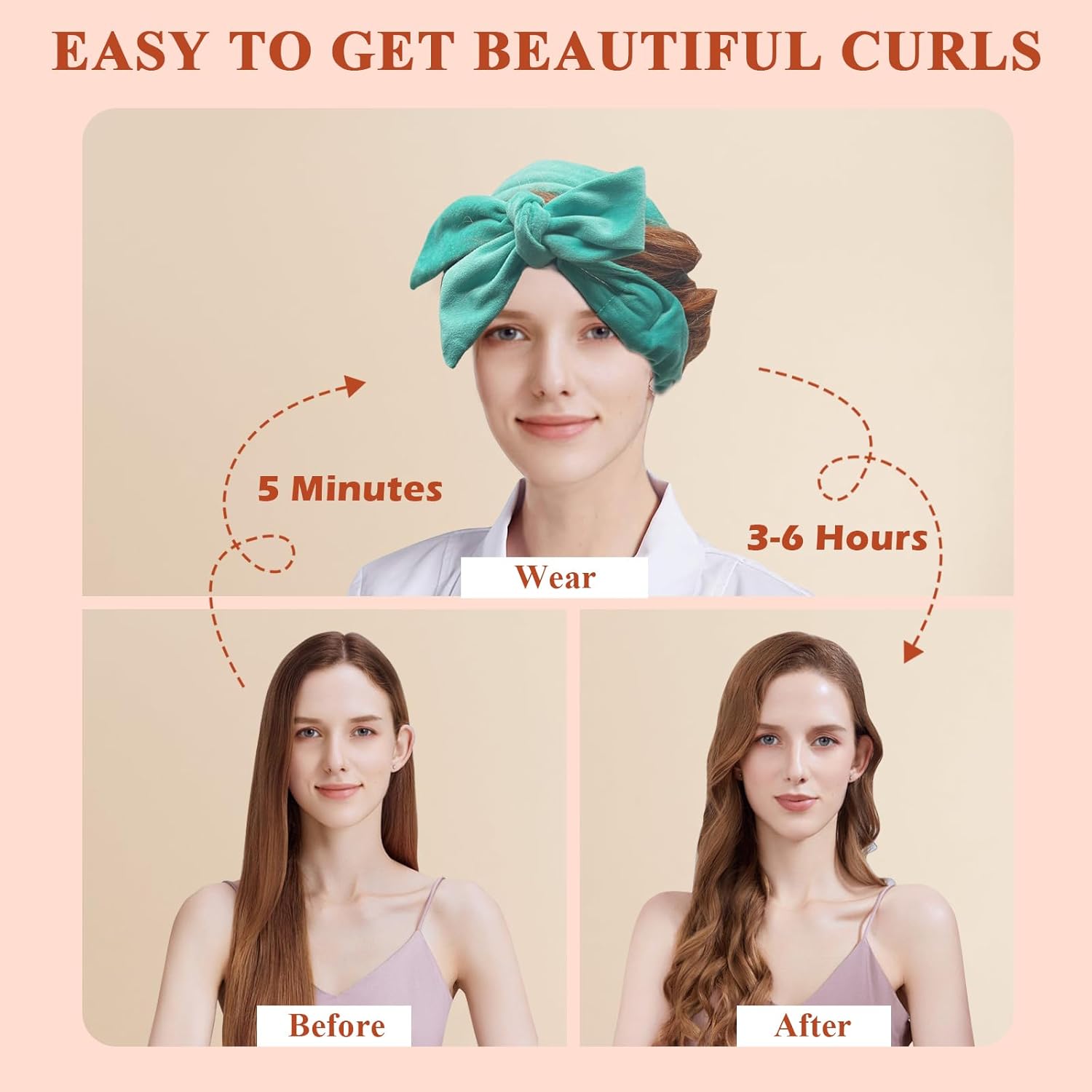 Detalle de weiwei Lockenwickler Über Nacht – Samt Heatless Overnight Curls Band, 70 Zoll, 9-teiliges Locken-Set (Grün)