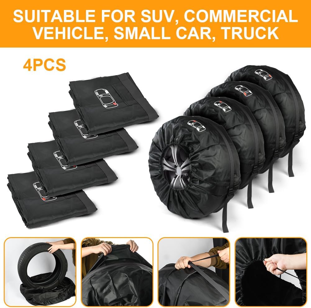 Detalle de Adiwo Car Spare Tyre Covers 4 Pack (19–23 IN tyre bag set) – waterproof wheel protection covers