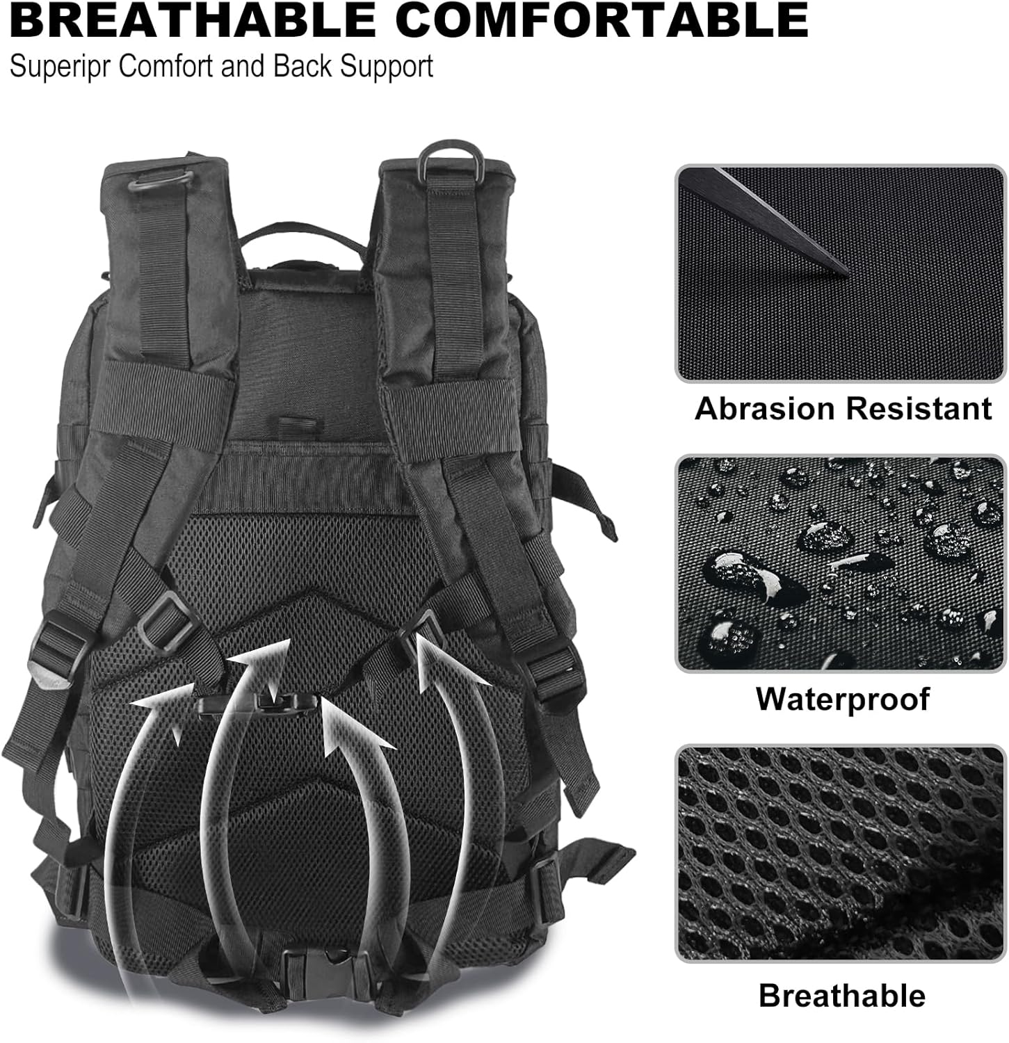 Thumbnail 2 de Militär Rucksack Herren 45L – großer taktischer Wasserdichter Outdoor-Backpack (Schwarz)