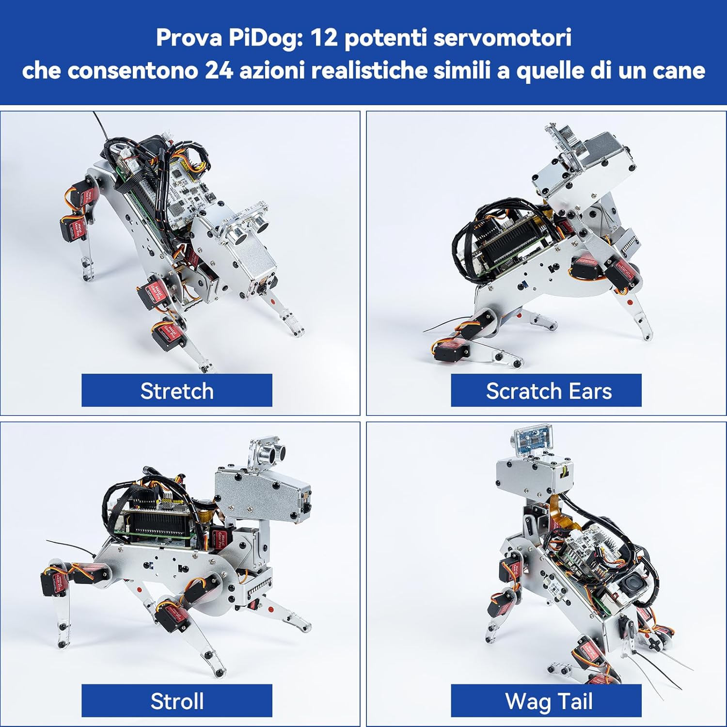 Detalle de SunFounder PiDog AI: Cane robot per Raspberry Pi 5/4/3B+/Zero 2W con multi-LLM, sensori e controllo da app
