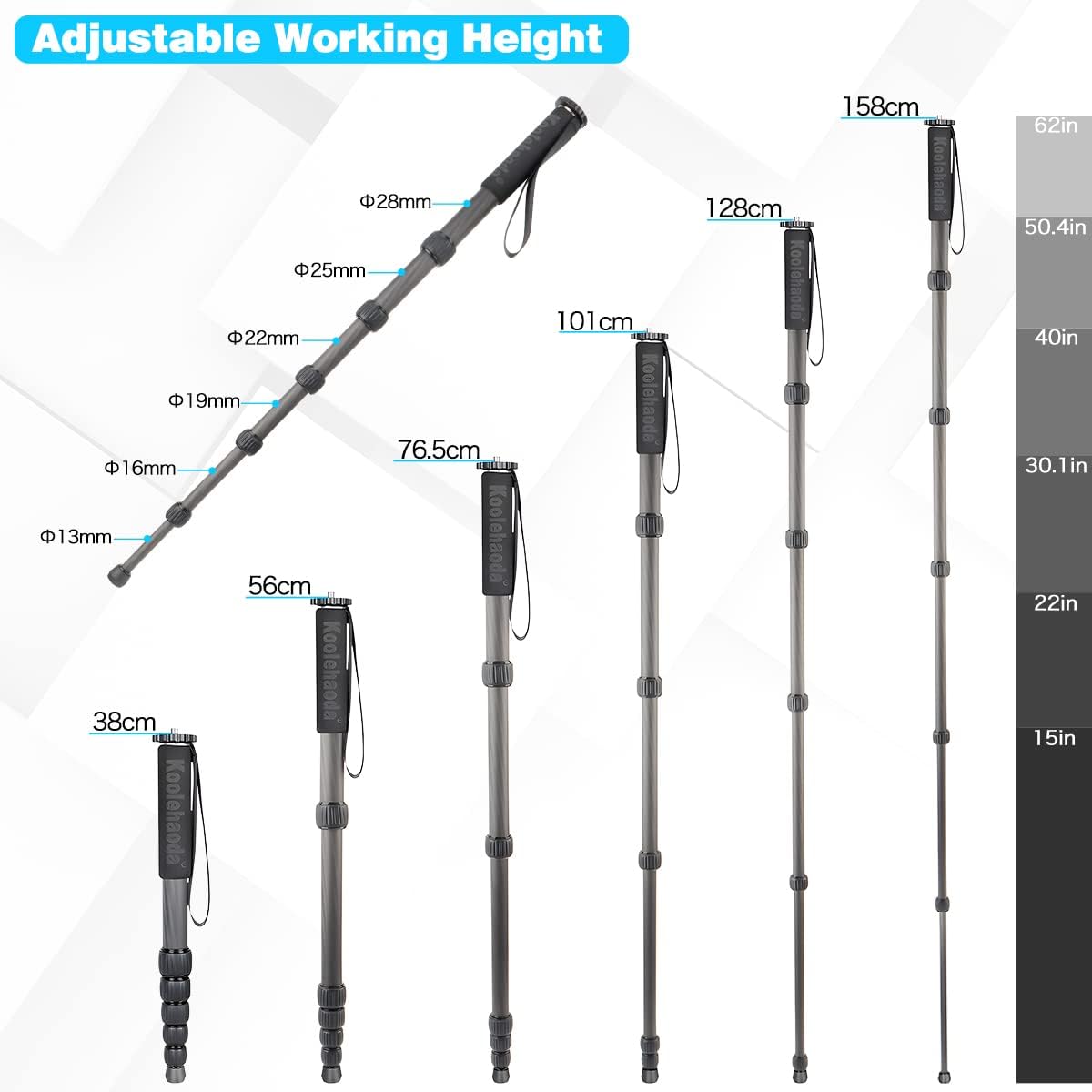 Thumbnail 2 de Koolehaoda Carbon Fibre Monopod MP286C — 6-Section, 10kg Load, Lightweight Portable Monopod