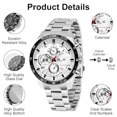 Detalle de OFFCUP Reloj para Hombre 50 mm Cronógrafo Impermeable con Correa de Acero Inoxidable y Fecha Automática