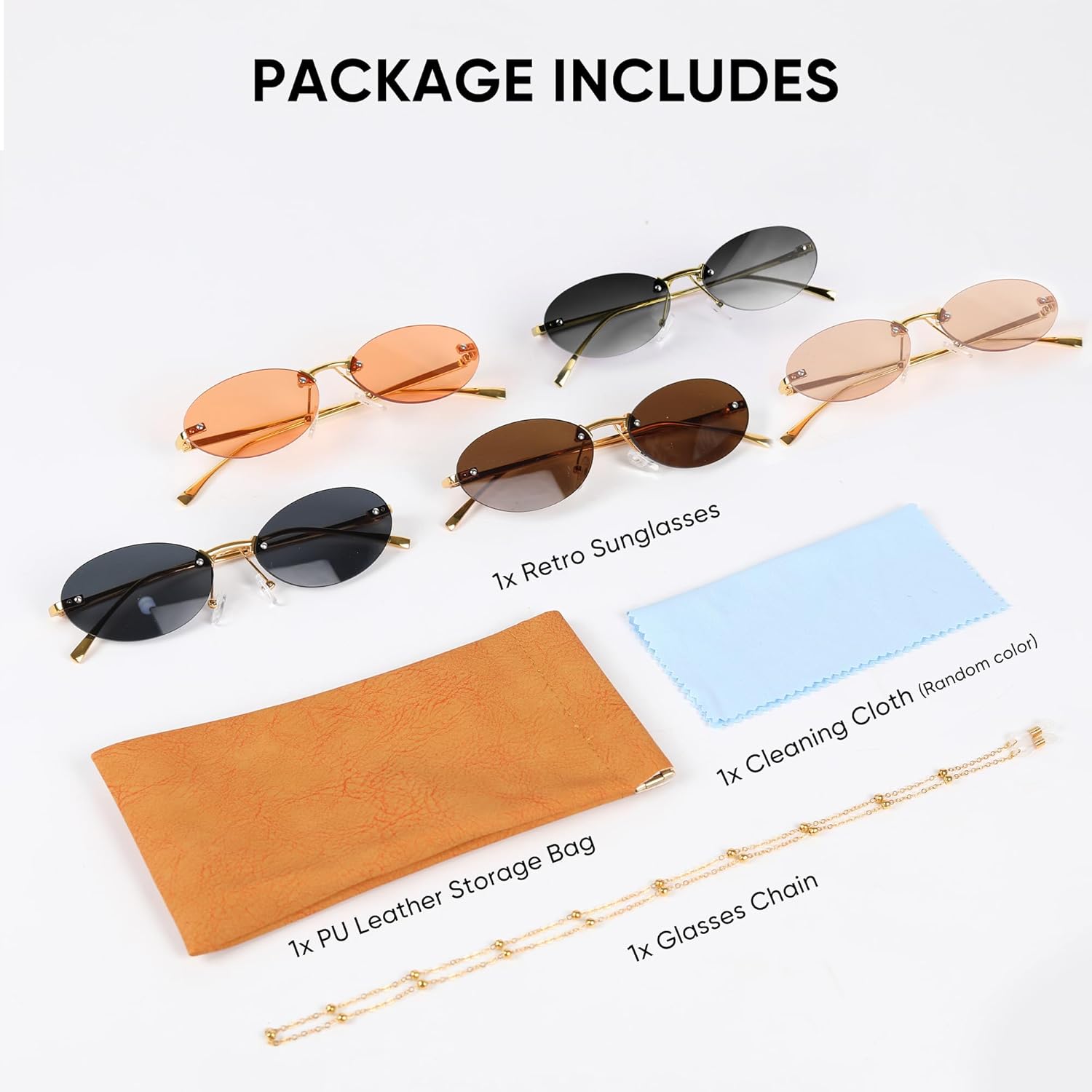 Thumbnail 5 de MEGAVOW rimless oval tinted sunglasses with beaded eyeglasses strap (fashion frameless) – UV protection