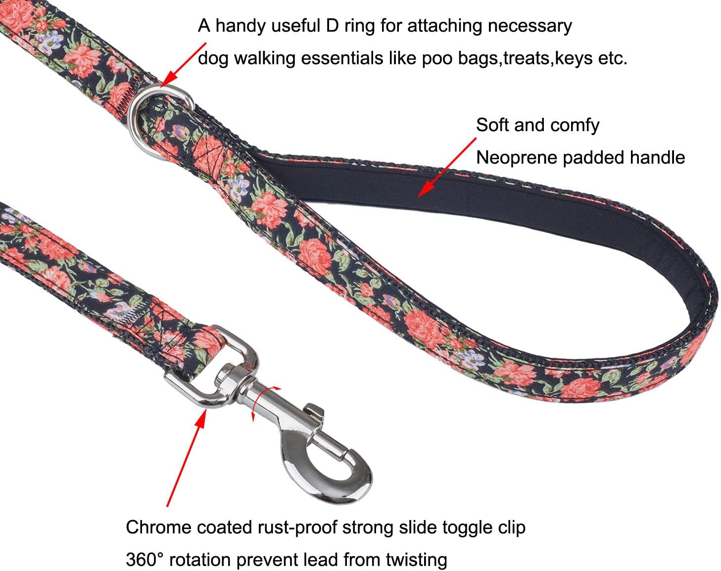 Thumbnail 4 de YUDOTE Peony Flower Printing Dog Collar and Lead Set – 2-Sided Nylon Kit for Small Dogs