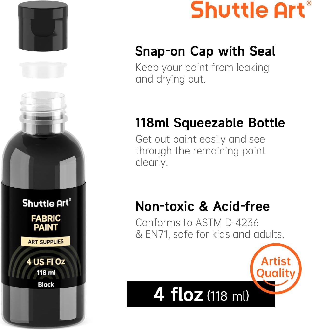 Thumbnail 2 de Shuttle Art schwarze Textilfarbe waschmaschinenfest (118 ml) für Stoffmalerei auf T‑Shirts, Jeans, Schuhe