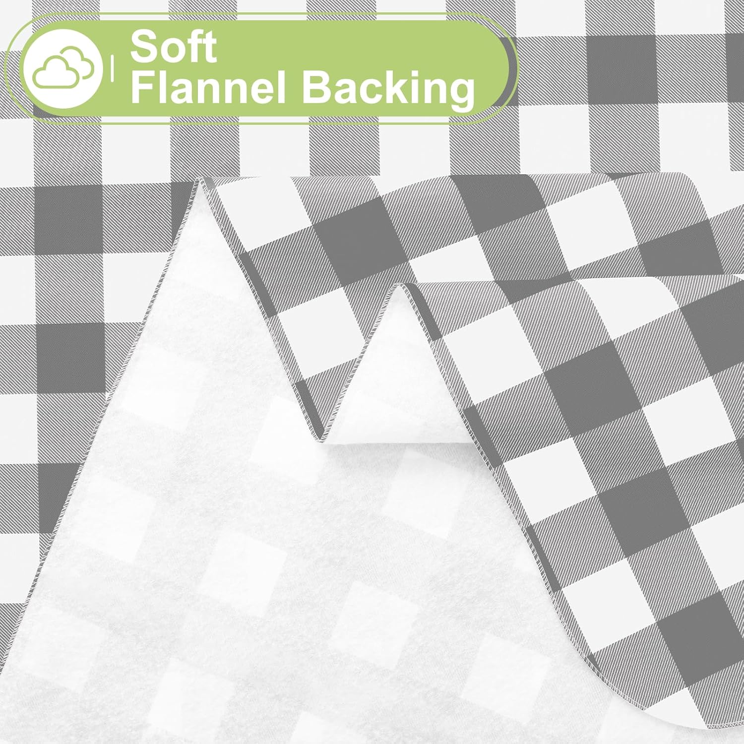 Detalle 2 de Smiry Square Table Cloth, 54x54, Waterproof Vinyl with Flannel Backing in Grey & White Buffalo Plaid