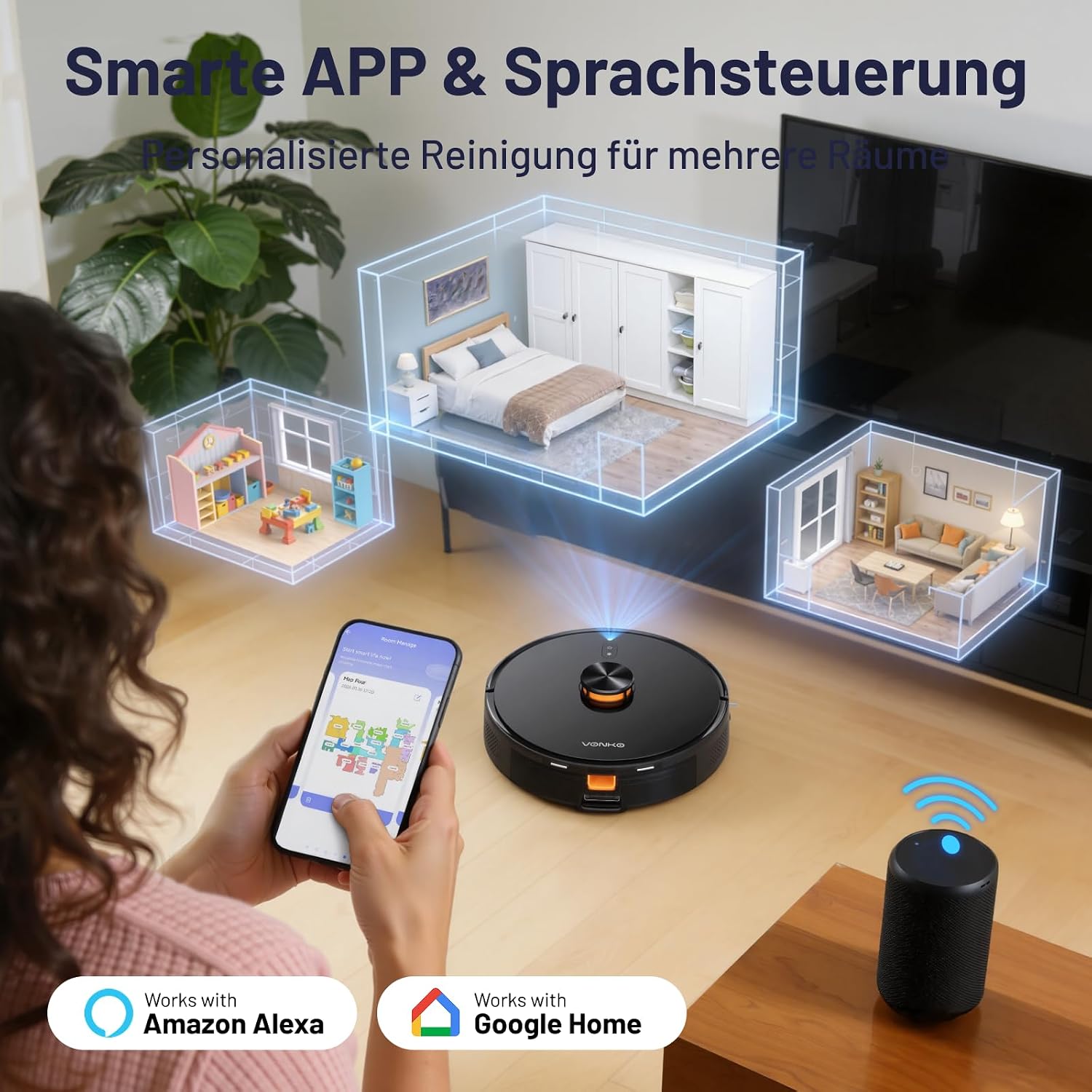 Detalle de VONKO S6 Pro Saugroboter mit Wischfunktion und Absaugstation – 8000Pa, LiDAR 2.0, 180 Min., Ideal für Tierhaare