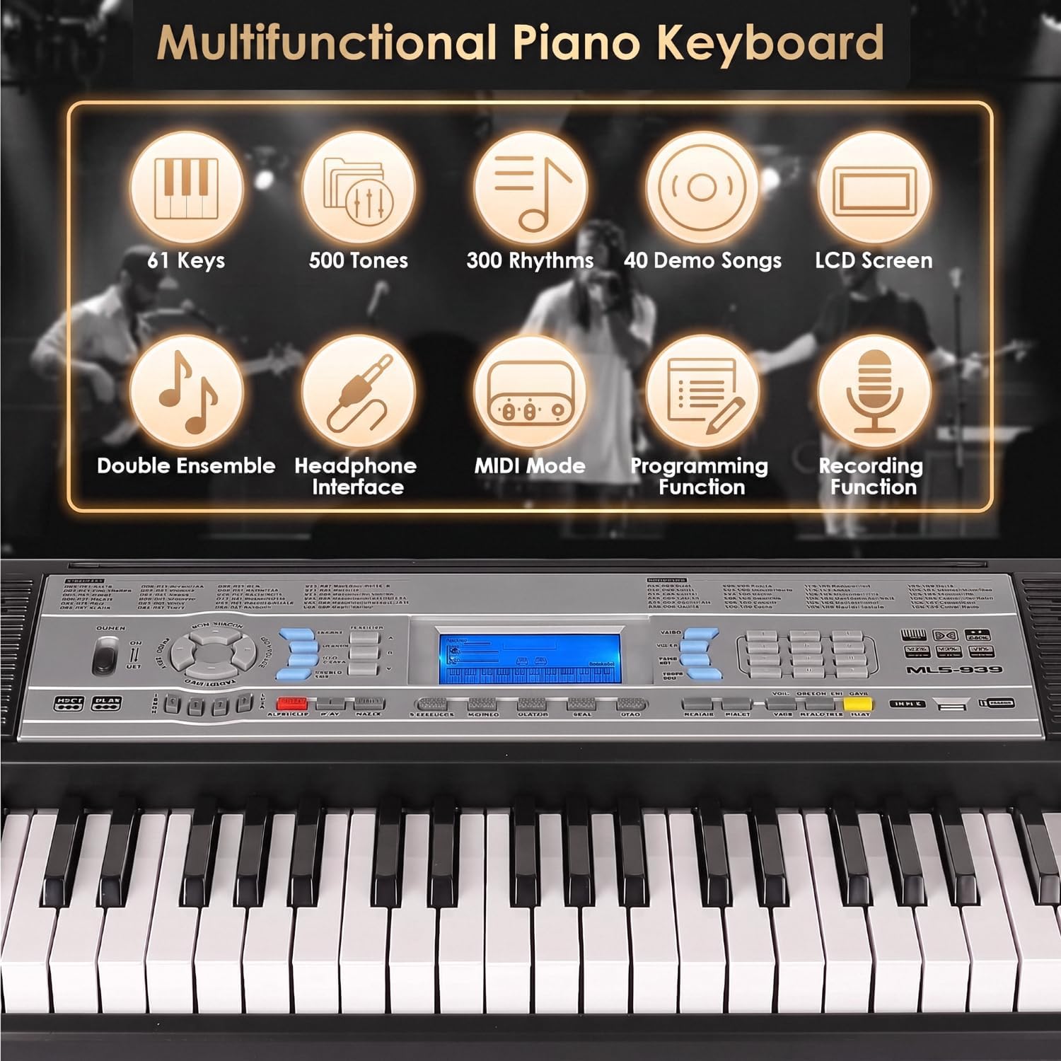 Thumbnail 1 de MAMIZO 789091916581 61-Key Digital Keyboard with Stand, Stool & Teaching Modes