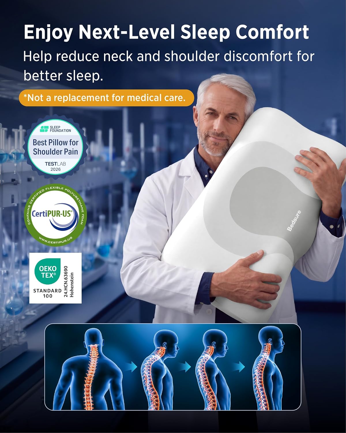 Detalle de Bedsure Cervical Pillow, Memory Foam