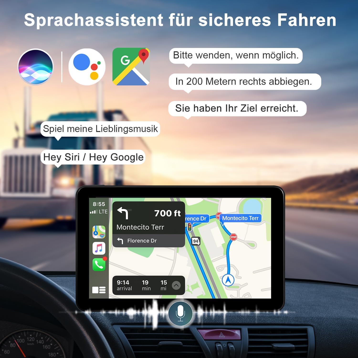 Detalle de Aonerex Tragbares CarPlay Display 7 Zoll – kabellose CarPlay/Android Auto Lösung mit Touchscreen